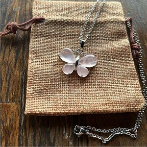 Rose Quartz Butterfly Necklace Rose Quartz Pendant Genuine Rose Quartz Necklace